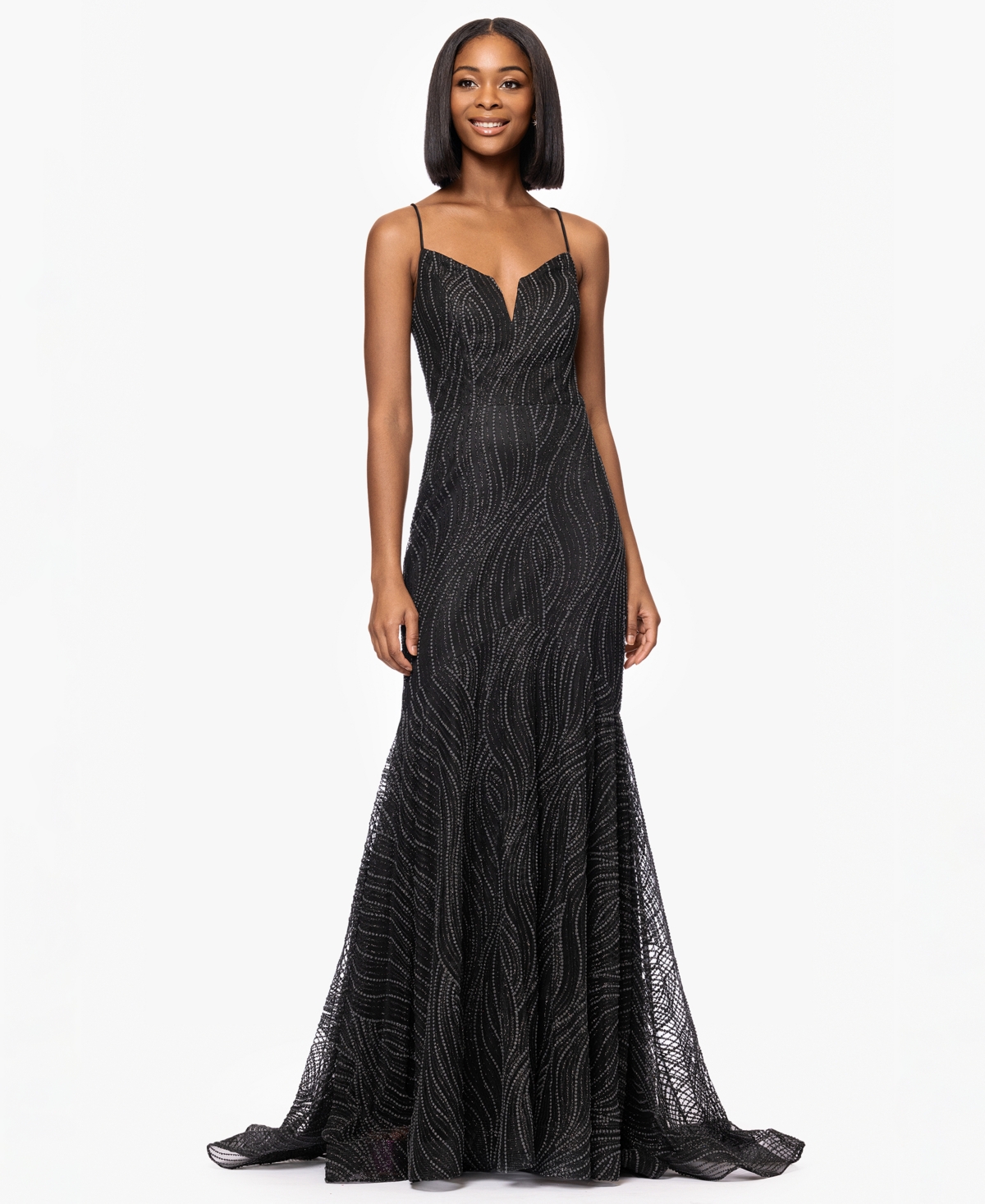 Juniors' Glitter Trumpet-Skirt Gown - Black