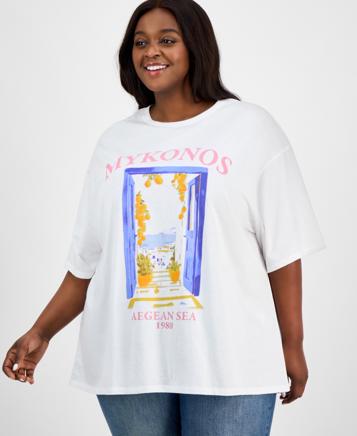 Trendy Plus Size Mykonos Graphic T-Shirt - White