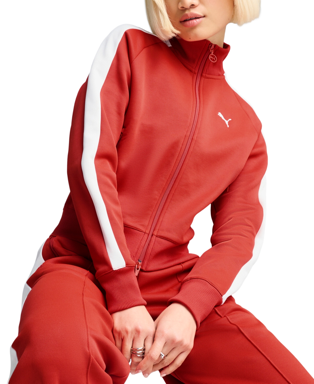 Shop Puma Women's T7 Always On Long-sleeve Short Track Jacket In Red Fire