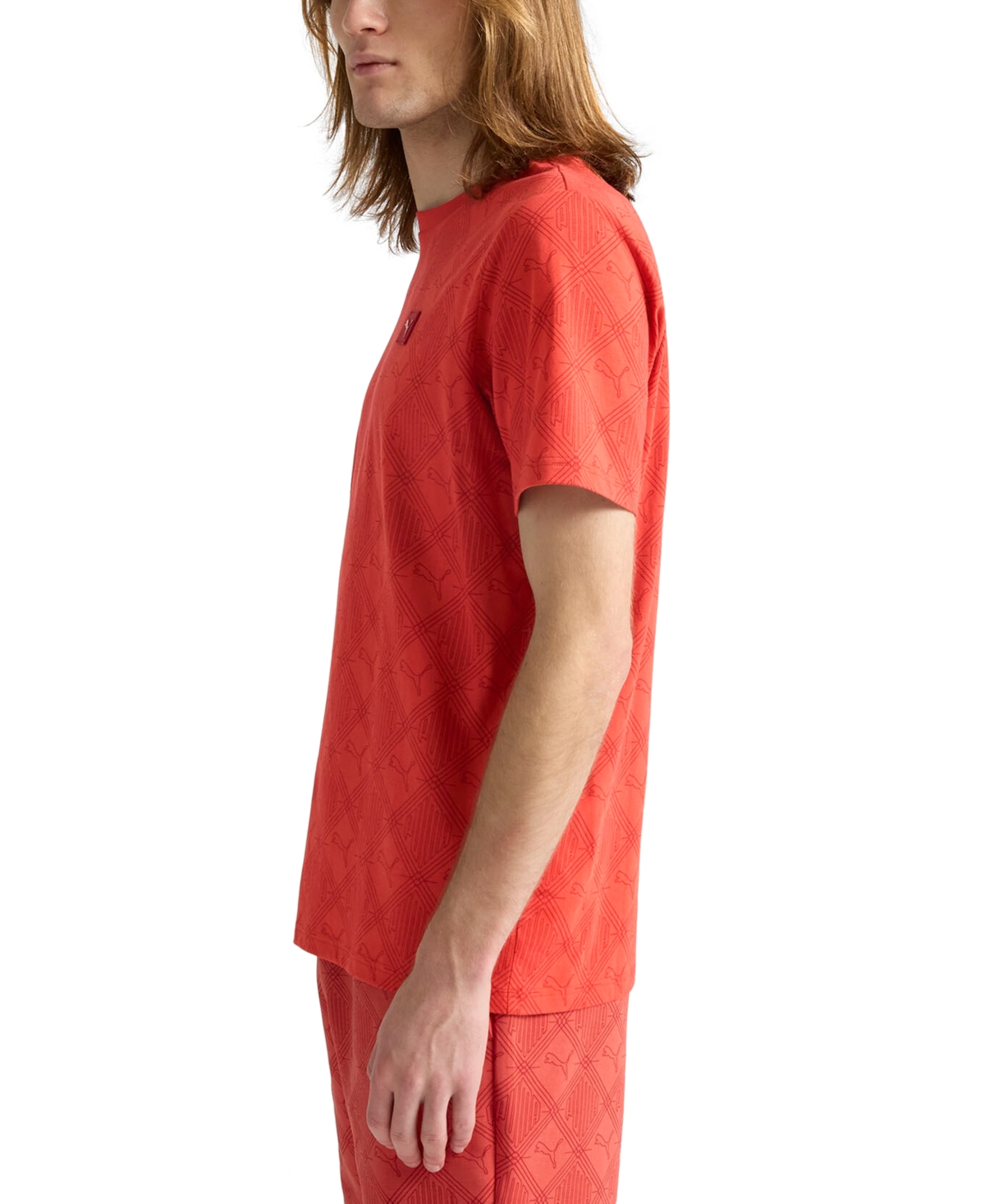 Puma Men's Essential Logomania Allover Print T-shirt In Red