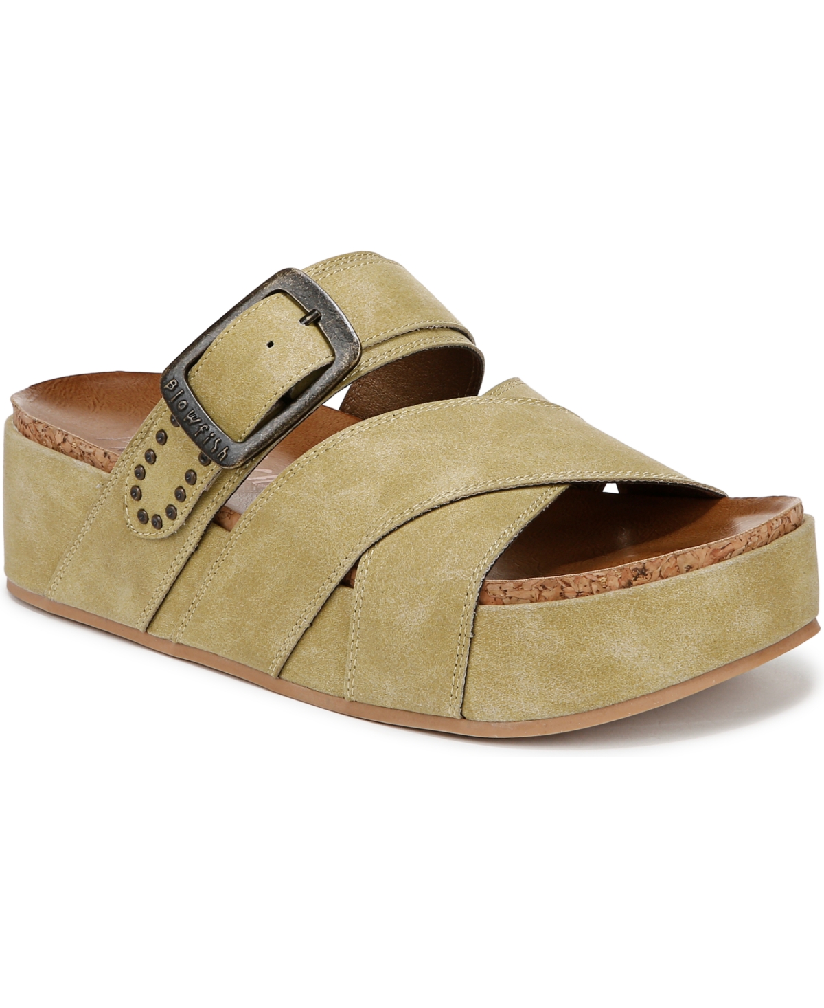 Blowfish Malibu Iris Platform Wedge Slide Sandal In Pistachio Faux Suede