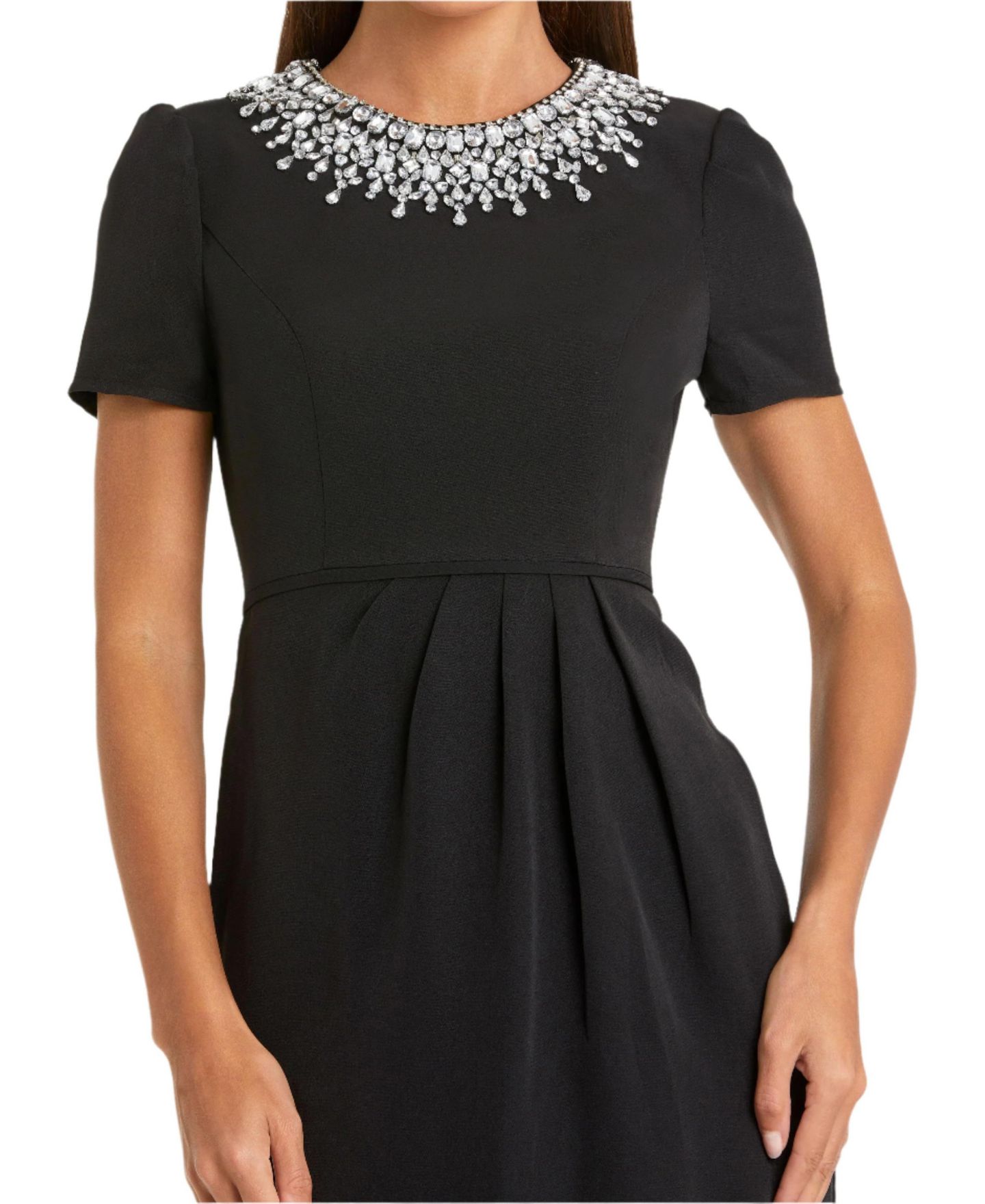 Женское платье Mac Duggal Short Sleeve Rhinestone Neckline Sheath, цвет: Чёрный — фото 3