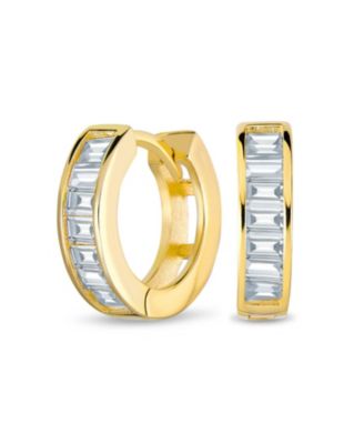 Baguette Cut CZ Huggie Hoop Earrings Sterling Silver