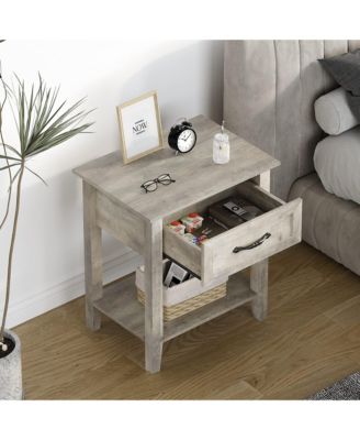 Stylish Nightstand, Bedside Table, Side Table, End Table with Drawer and Open Shelves for Living Room and Bedroom, Gray