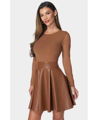 Women's Faux Leather Flare Dress