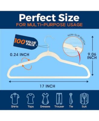 Premium Velvet Non-Slip Hangers for Clothes - Heavy Duty Coat Hanger Set with 360° Swivel Hook, Lightweight, Luxurious Velvet Finish, Versatile Hangers for Any Closet, Pack of 100 - Ivory