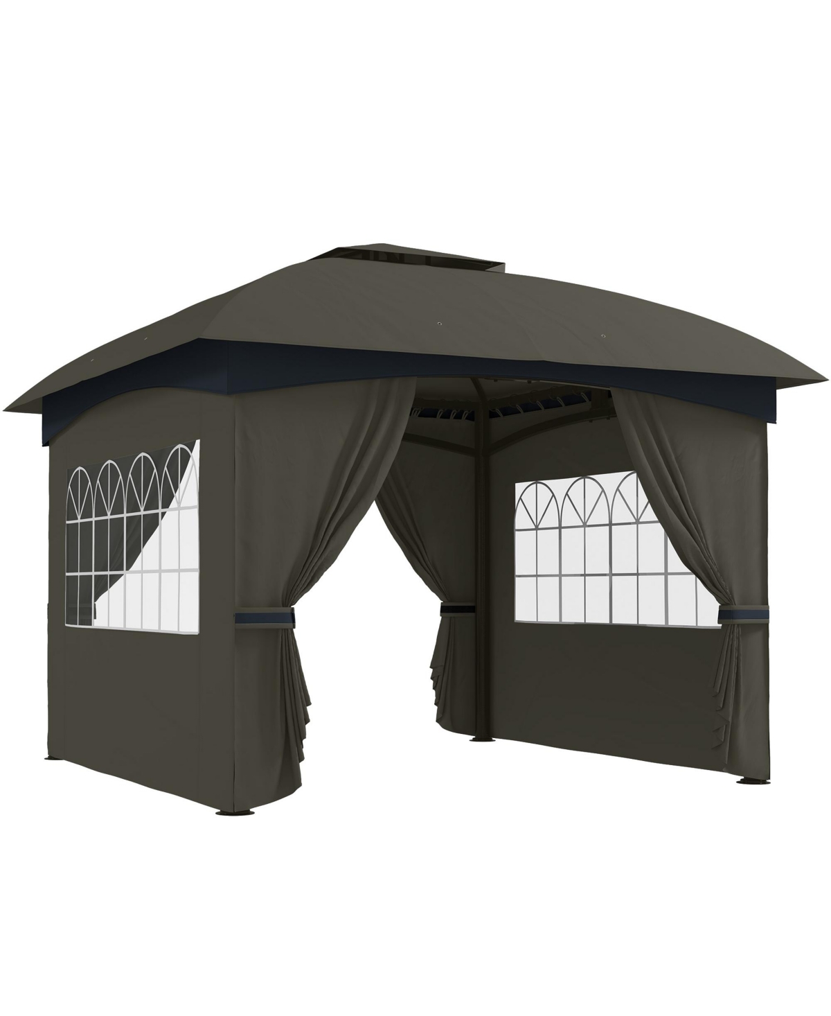 11' x 11' Outdoor Gazebo with Curtains, Church Windows Light - Dark gray