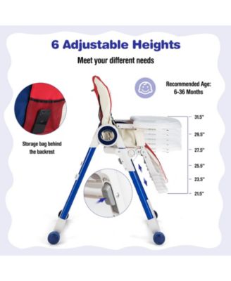 Boys High Chair Foldable Feeding Chair with 4 Lockable Wheels
