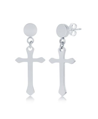 Stainless Steel Polished Cross Earrings