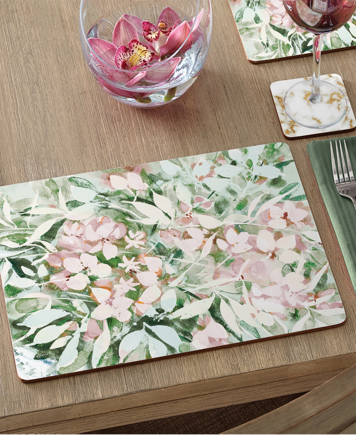 Counterart Blushing Summer Hardboard Cork Placemats 15"x 11", Set Of 4 In Multi