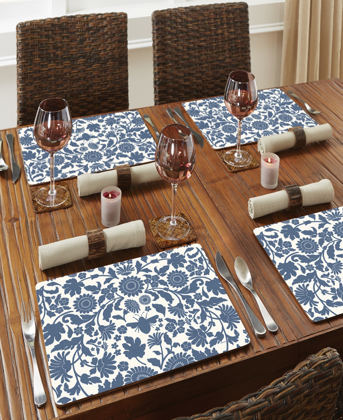 Counterart Vintage Floral Hardboard Cork Placemats 15"x 11", Set Of 4 In Multi