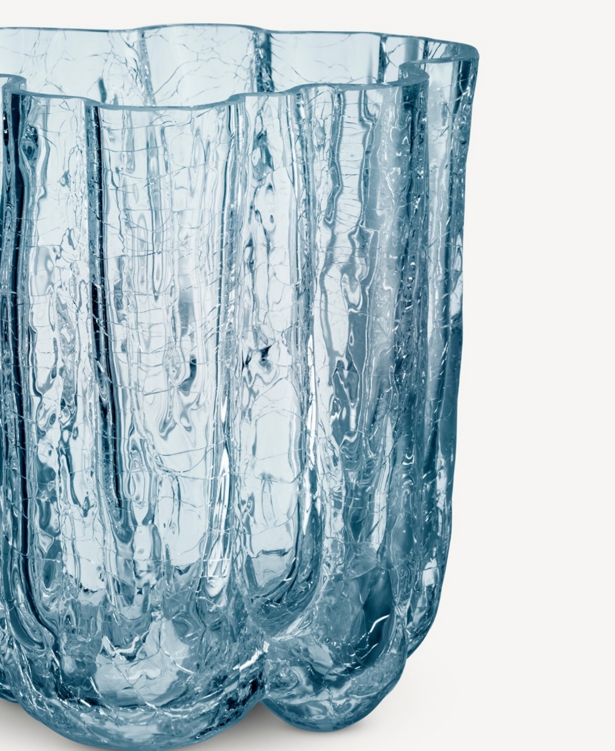 Kosta Boda 4.8" Circular Crystal Glass Crackle Vase In Blue