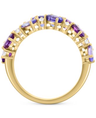 EFFY&reg; Amethyst (7/8 ct. t.w.), Tanzanite (1-3/8 ct. t.w.), and White Sapphire (1/5 ct. t.w.) Cluster Ring in 14k Gold