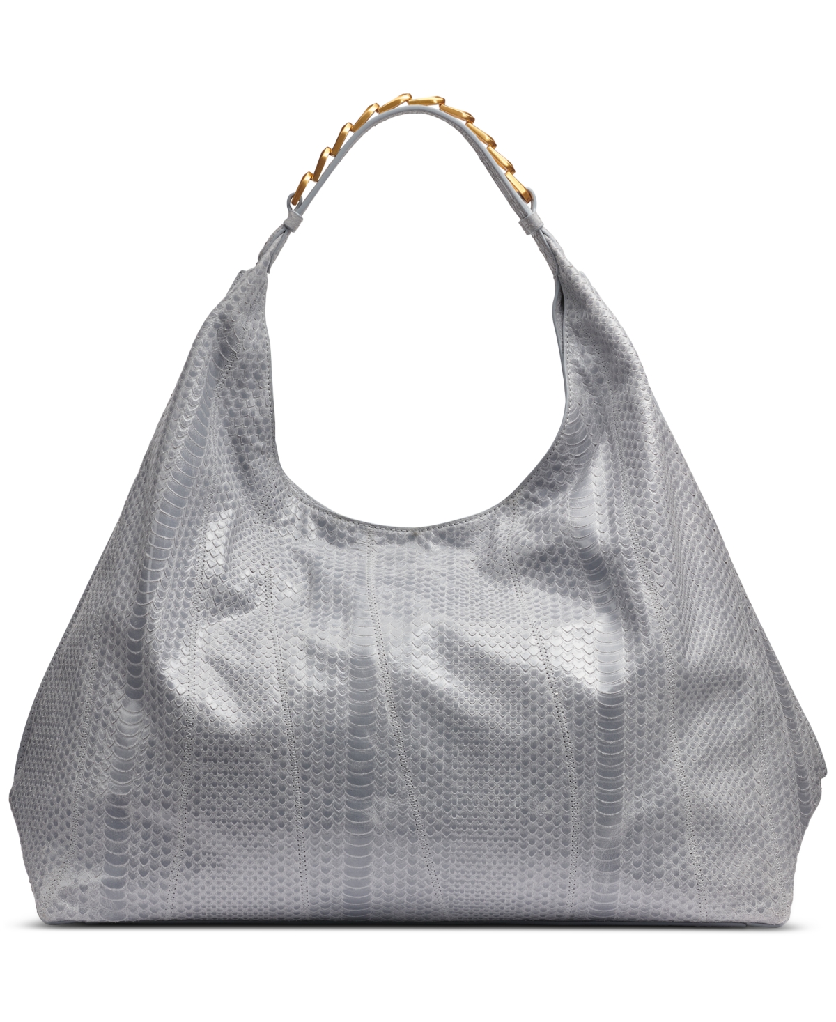 Shop Donna Karan Bellmore Extra Large Skipper Snake Hobo With Bezel Strap In Sky Grey