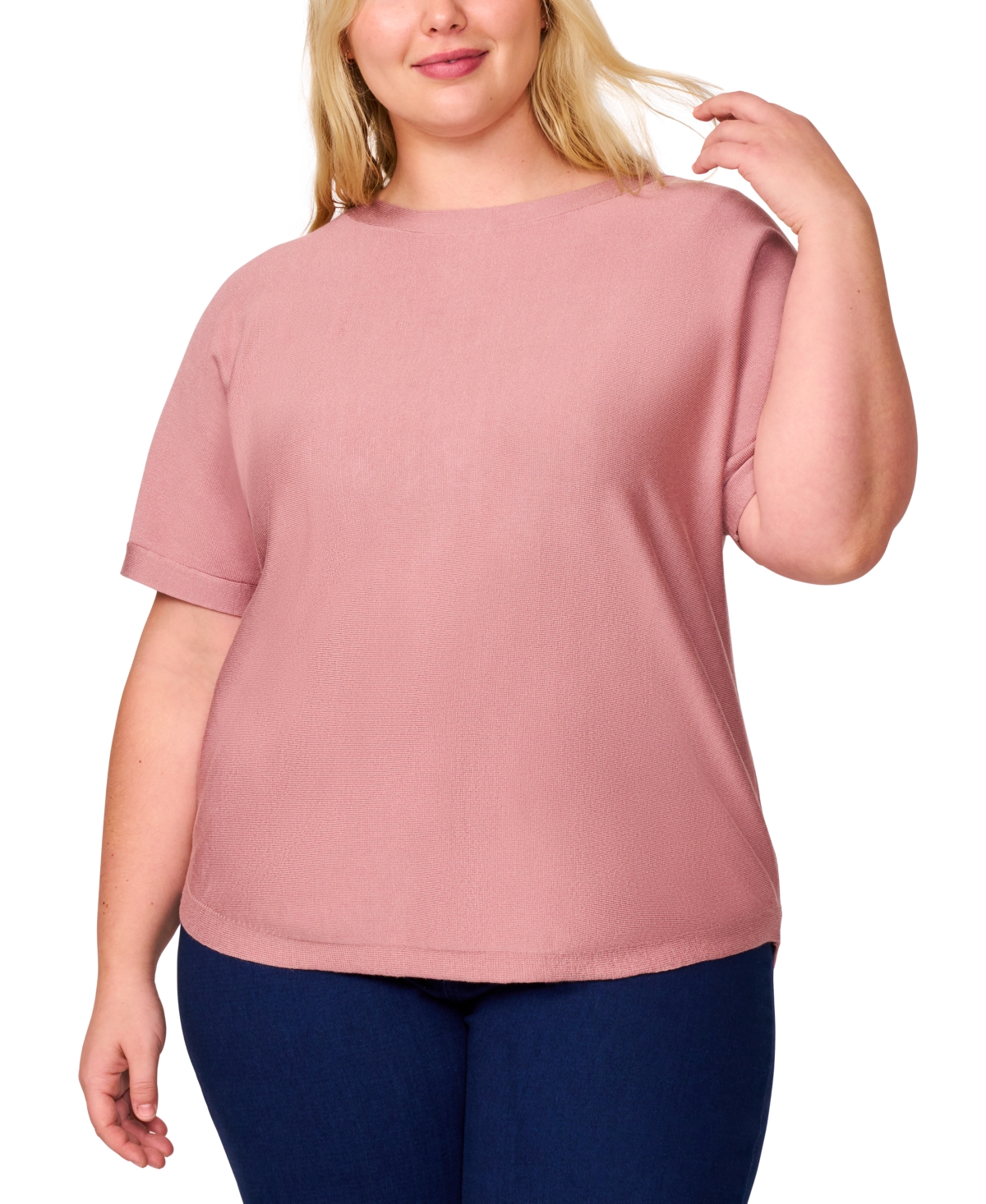 Melissa Paige Plus Womens Striped Knit Cardigan Sweater In Cashmere Blush