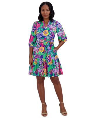 jessica howard floral print a line dress Jessica Howard Women's Sleeveless Asymmetrical Floral Print Sheath Dress