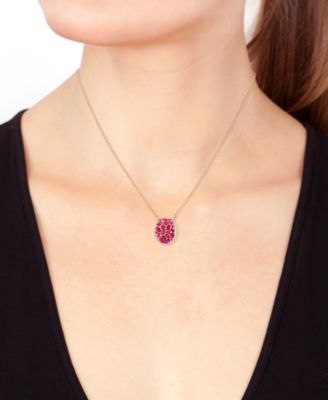 EFFY&reg; Ruby (2-1/2 ct. t.w.) & Diamond (1/6 ct. t.w.) Mixed Cut Cluster Pendant Necklace in 14k Rose Gold, 17" + 1" extender