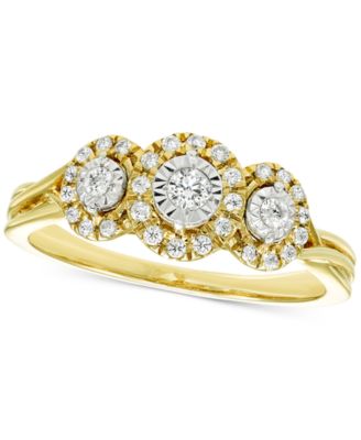 Macy's - Diamond 3-Stone Halo Engagement Ring (1/4 ct. t.w.) in 14k Gold