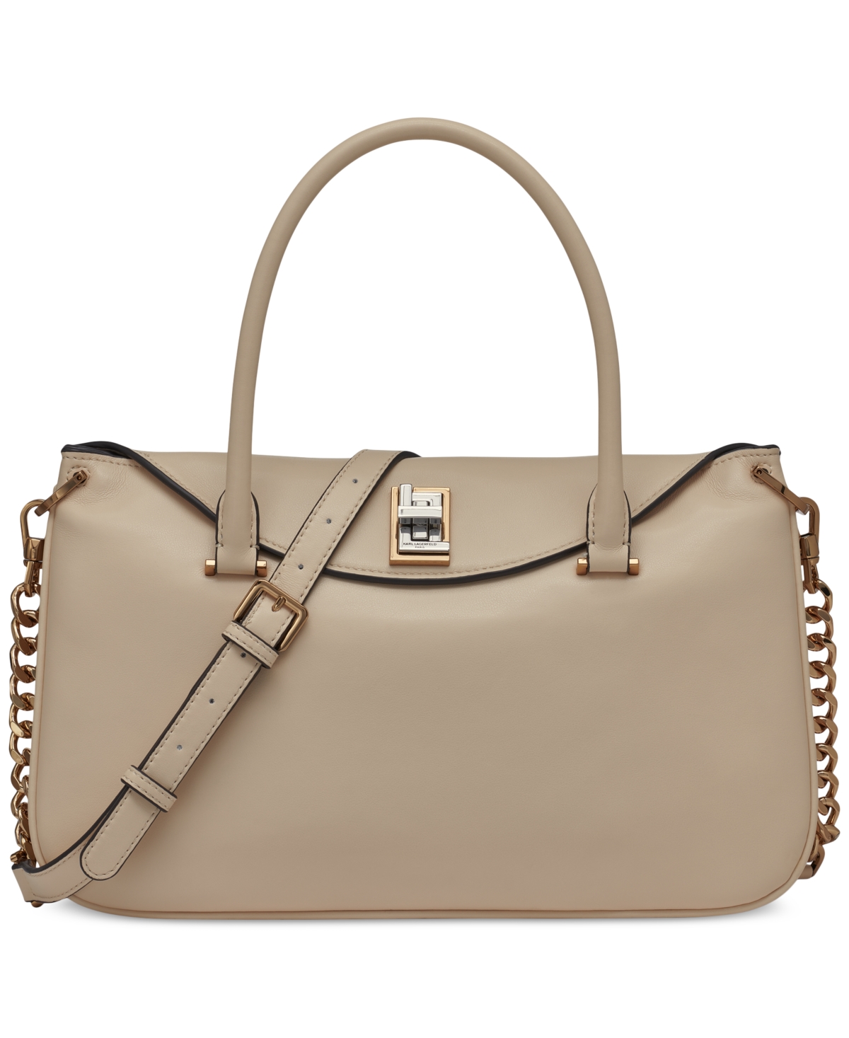 Karl Lagerfeld Nadine Large Leather Satchel Crossbody In Brie