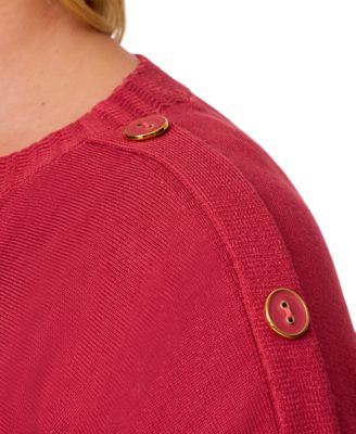 Plus Size  Zigzag-Trim Button-Shoulder Sweater, Exclusively at Macy's