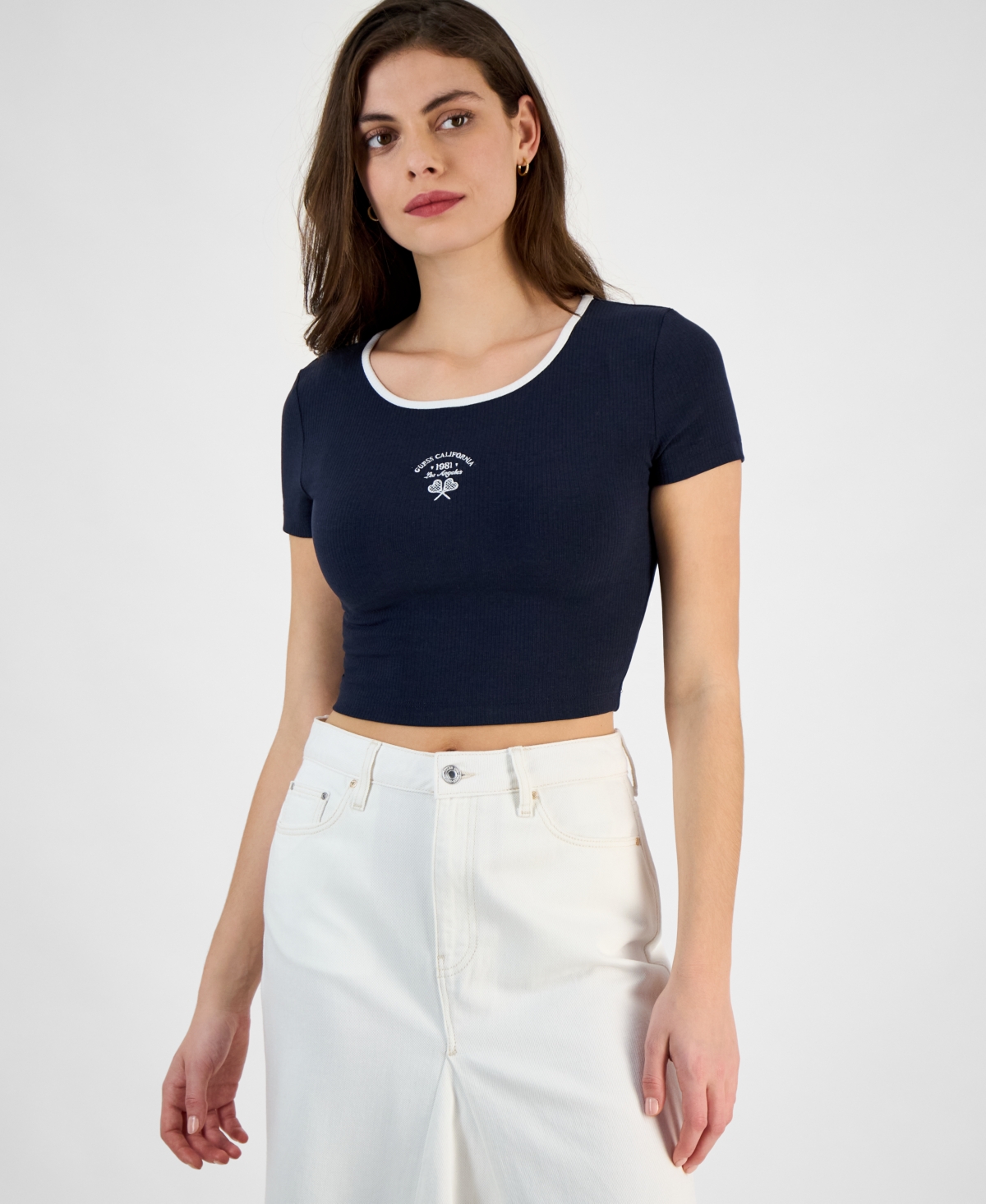 Women's Marigold Ribbed Tennis Cropped Tee - DARING OCEAN