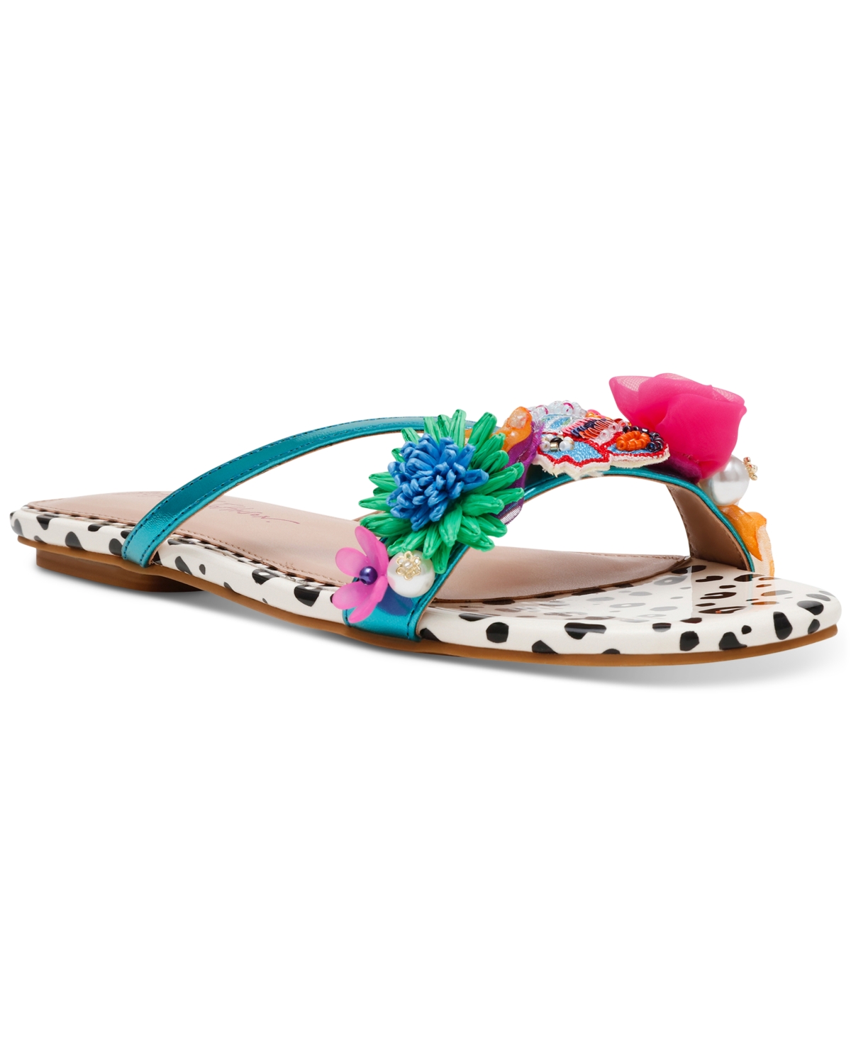 Shop Betsey Johnson Women's Avin Strappy Novelty Slide Sandals In Teal Multi