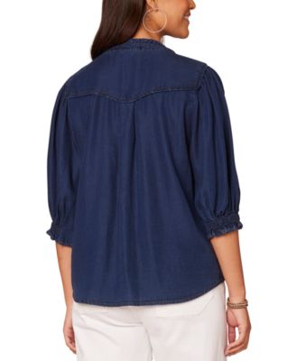 Democracy Women's Crochet Trim Button-Front Ruffle Shirt 