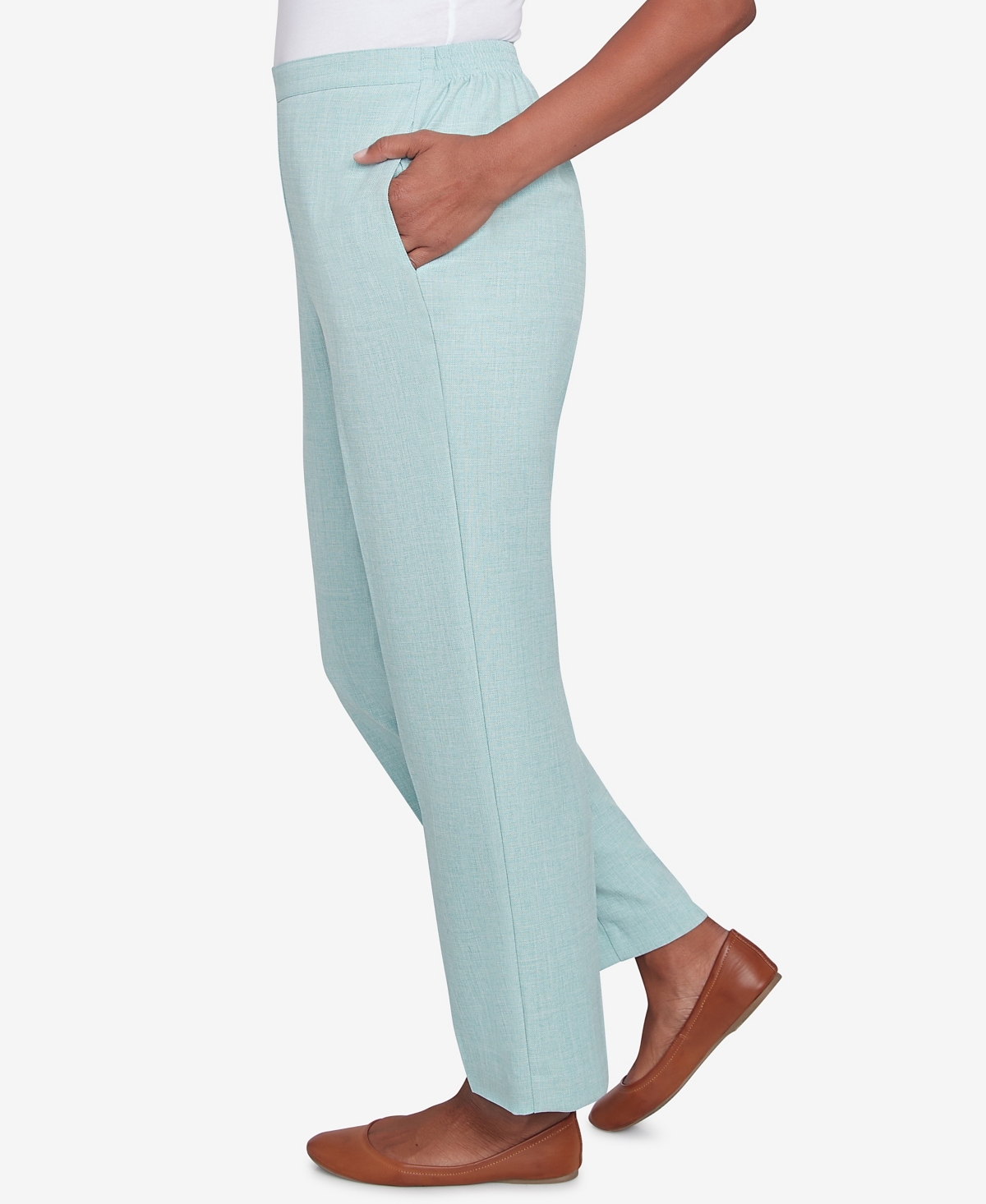 Alfred Dunner Petite Kensington Gardens Relaxed Linen Medium Length Pants In Pistachio