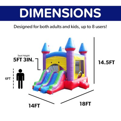 HeroKiddo Jelly Bean Castle Commercial Grade Inflatable Bounce House with Dual Lane Water Slide Combo (No Blower Included)