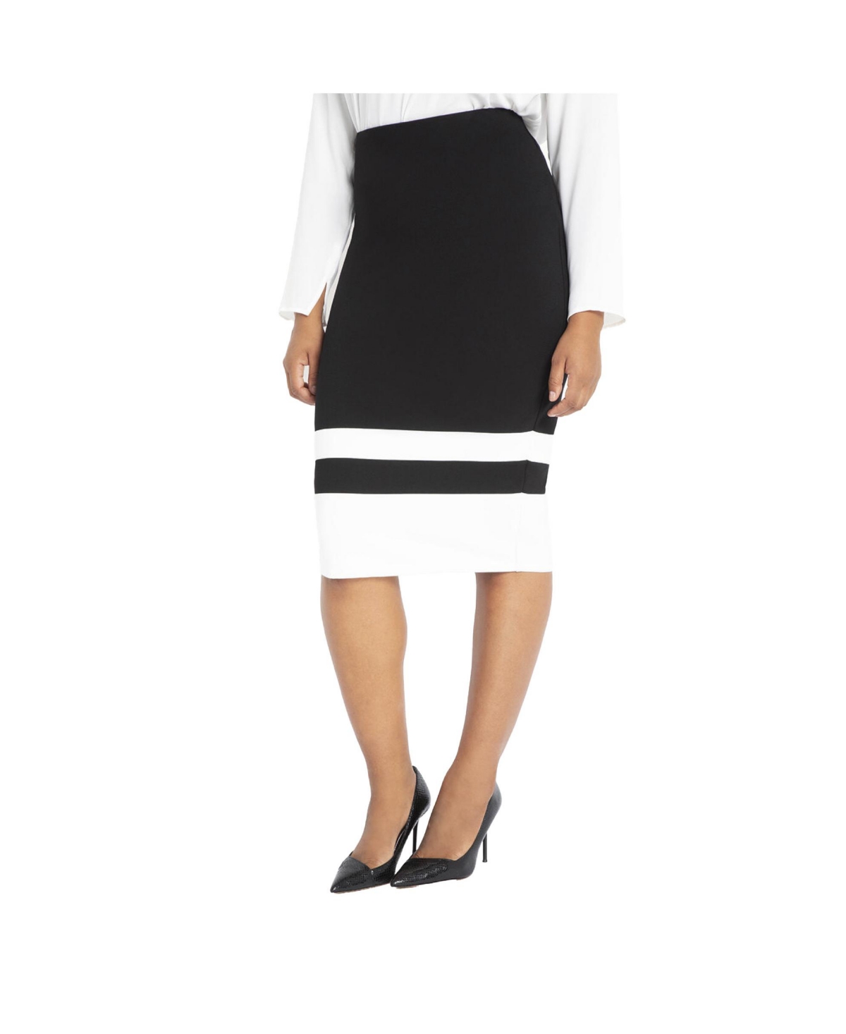 Plus Size Colorblock Column Skirt - Black + white