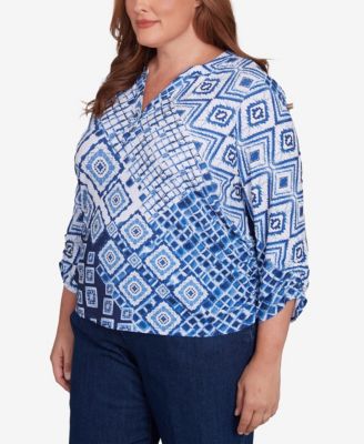 Plus Size Free Spirit Ikat Patched Geometric Top