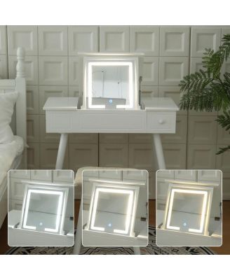 Vanity Table Set with LED Mirror – Modern Makeup Desk with Storage for Bedroom or Dressing Room