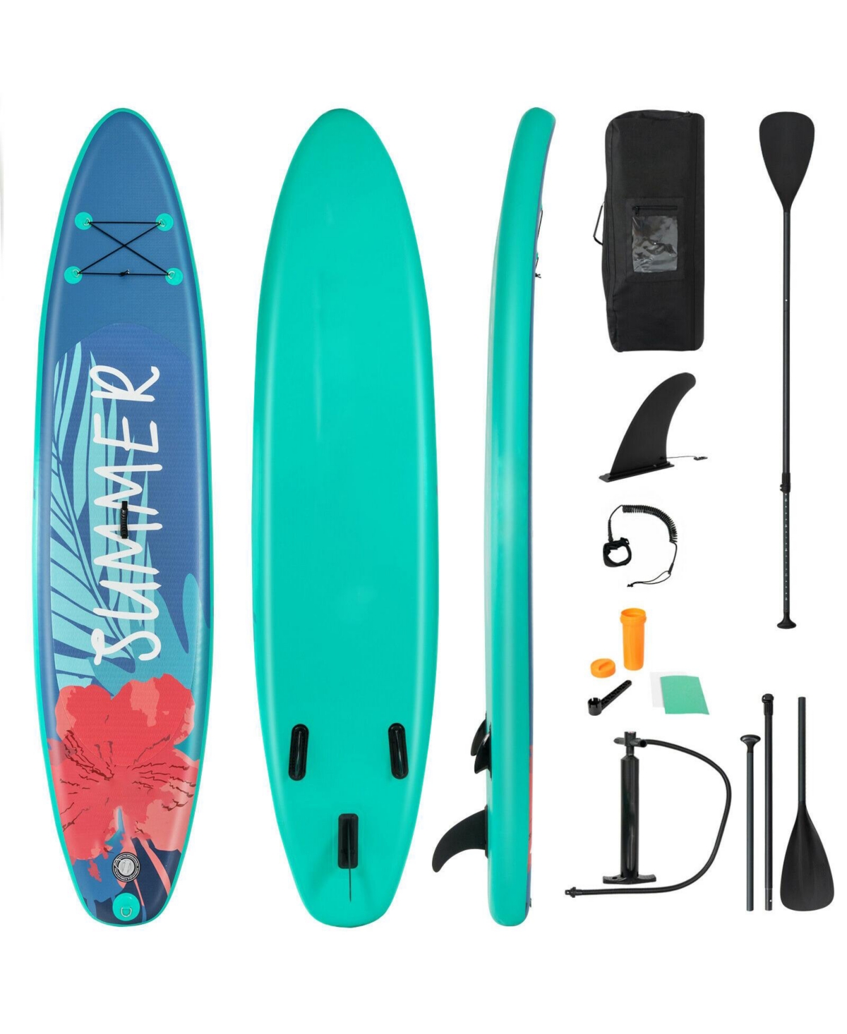 10 Feet Inflatable Stand Up Paddle Board with Backpack Leash Aluminum Paddle - Green