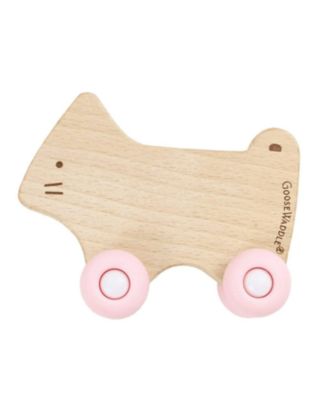 Pink Kitten Silicone + Wood Teether With Wheels