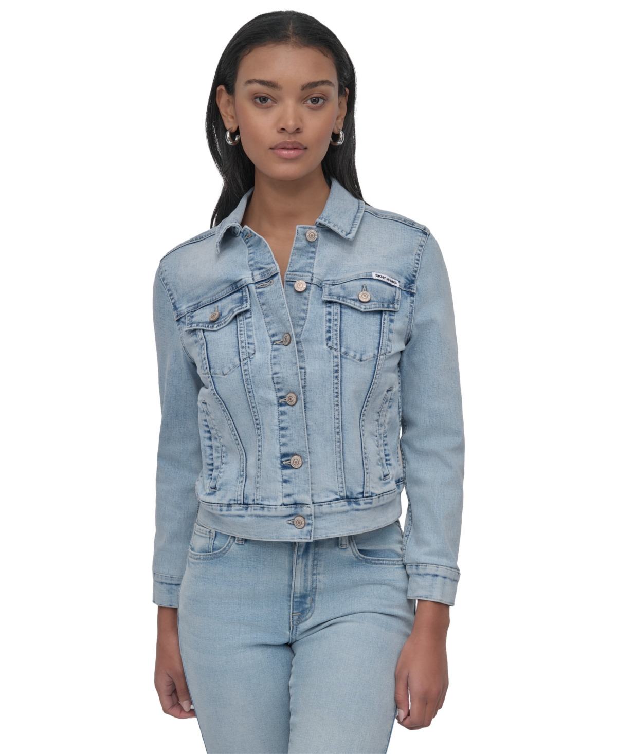 DKNY JEANS WOMEN'S BUTTON-DOWN DENIM TRUCKER JACKET 