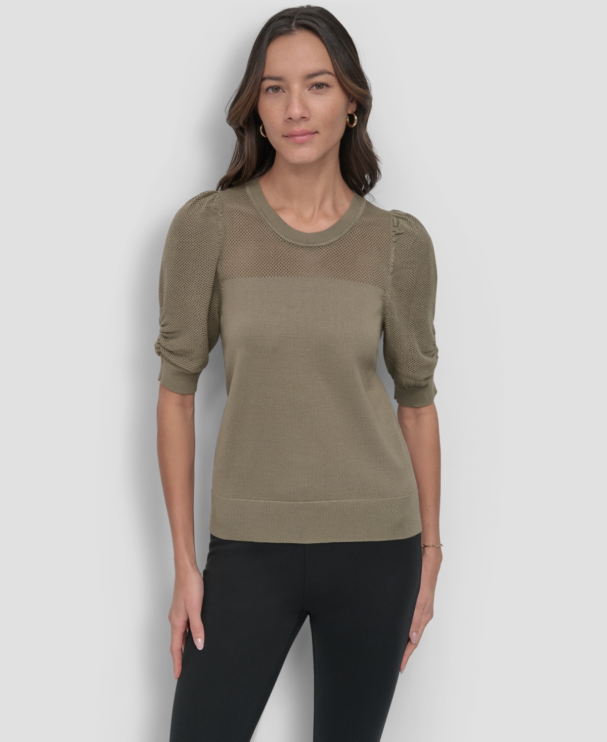 Women's Mesh Puff-Sleeve Sweater - Black