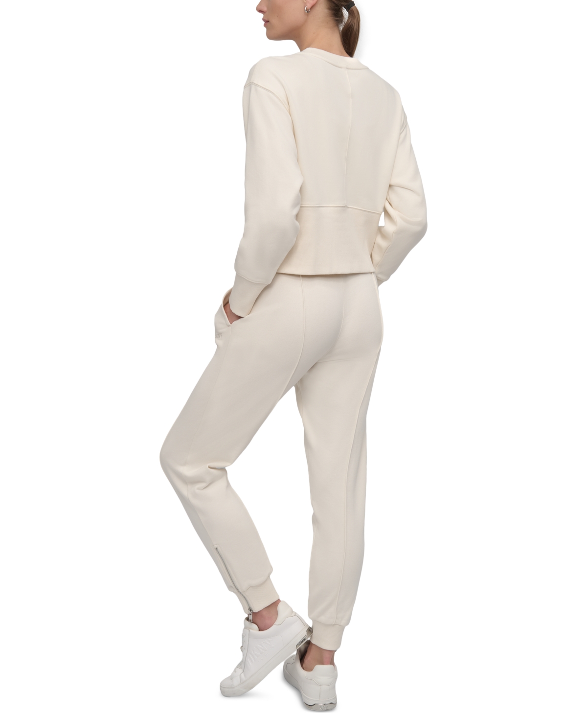 Dkny Sport Women's Cropped Crewneck Side-zip Sweatshirt In Eggnog