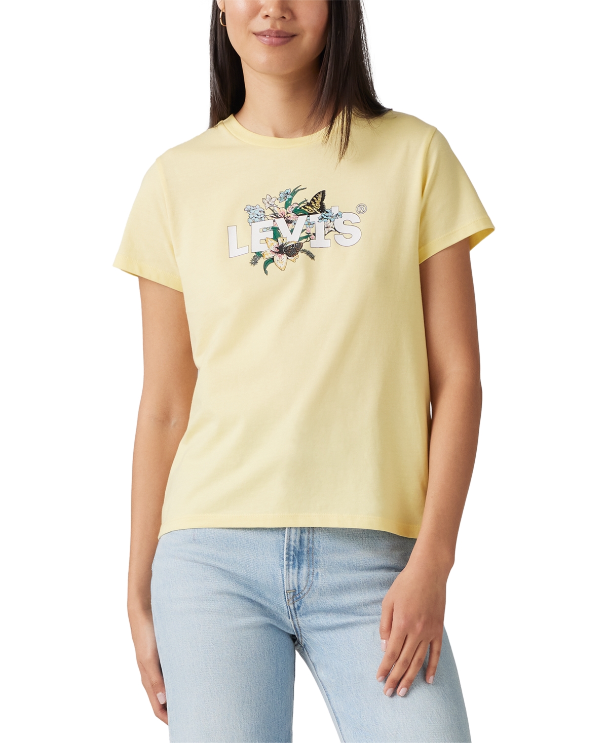 Levi's Women's Perfect Graphic Logo Cotton T-shirt In Lily Hl Logo Double Cream