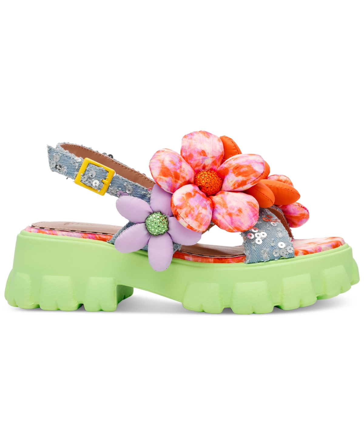 Betsey Johnson Women's Serphina Platform Lug-sole Slide Sandals In Green Multi