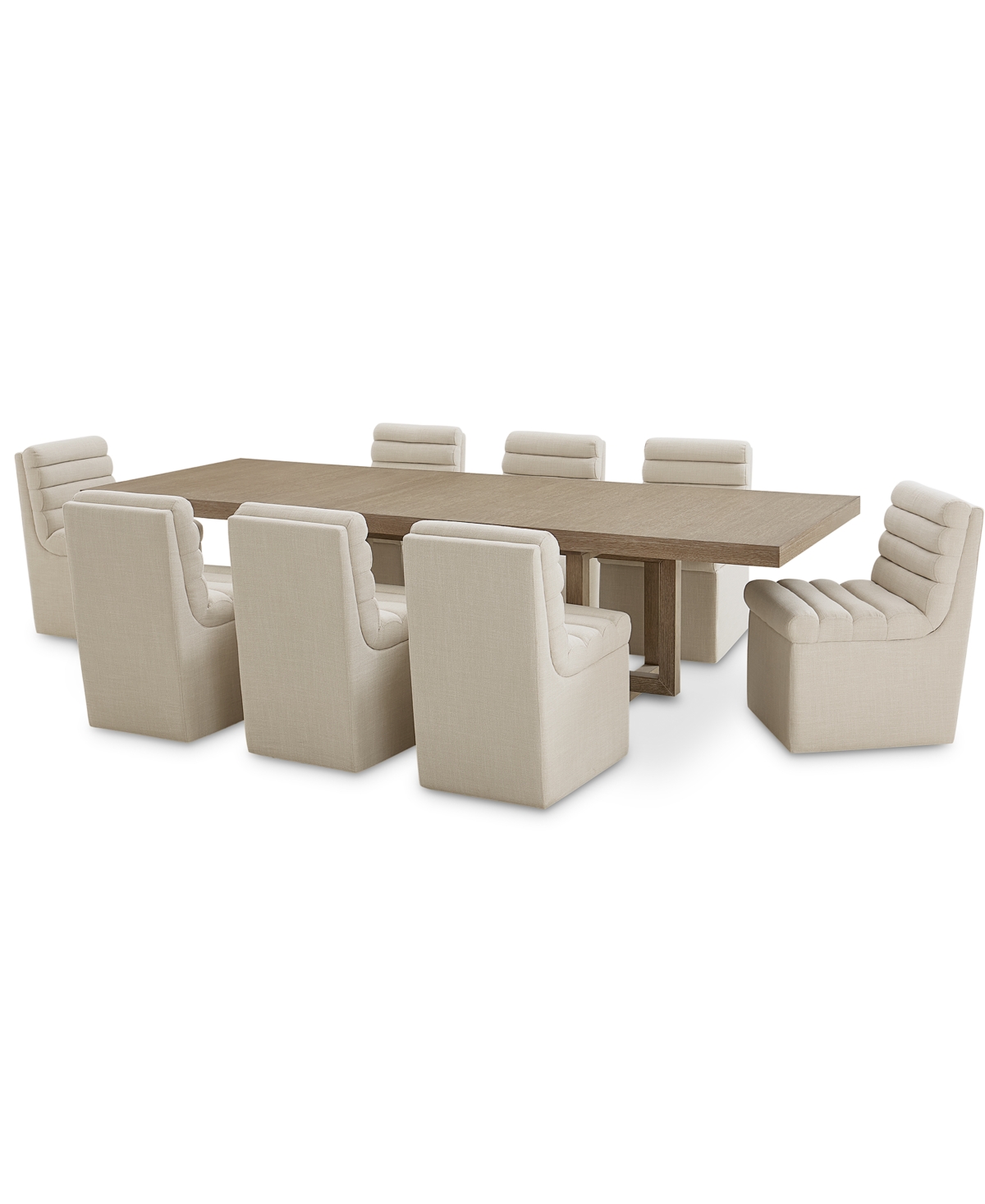 Macy's 9-pc. Set (portmore Rectangular Dining Table & 8 Clave Dining Chairs), Created For  In Linen