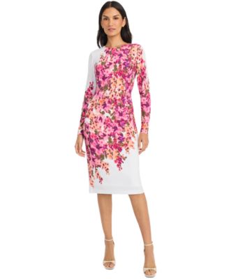 Maggy London - Women's Floral-Print Long-Sleeve Sheath Dress