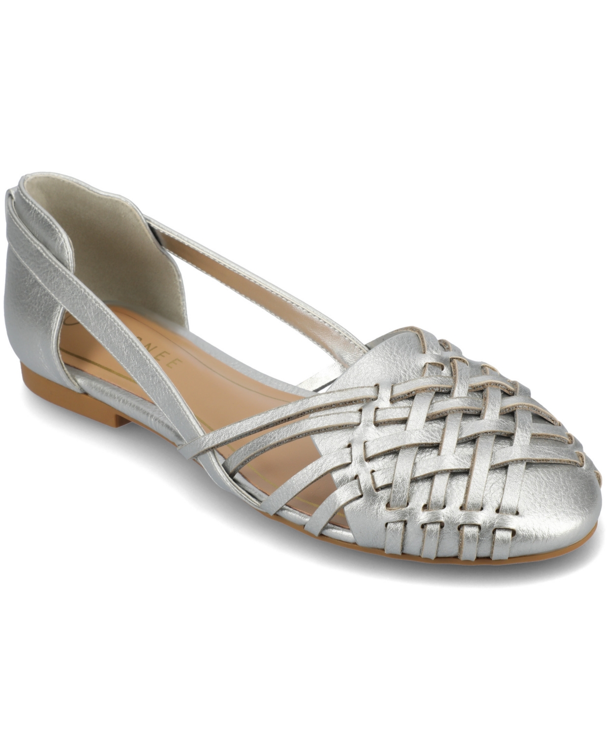 Journee Collection Women's Ekko Woven Round Toe Flats In Silver