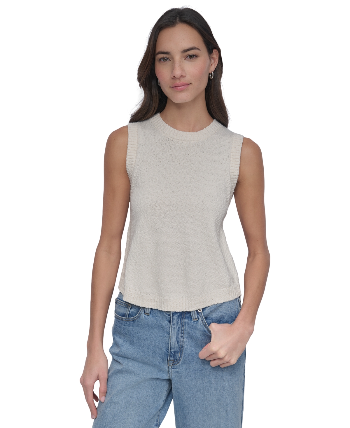 DKNY JEANS WOMEN'S COTTON BOUCLE SLEEVELESS SWEATER 