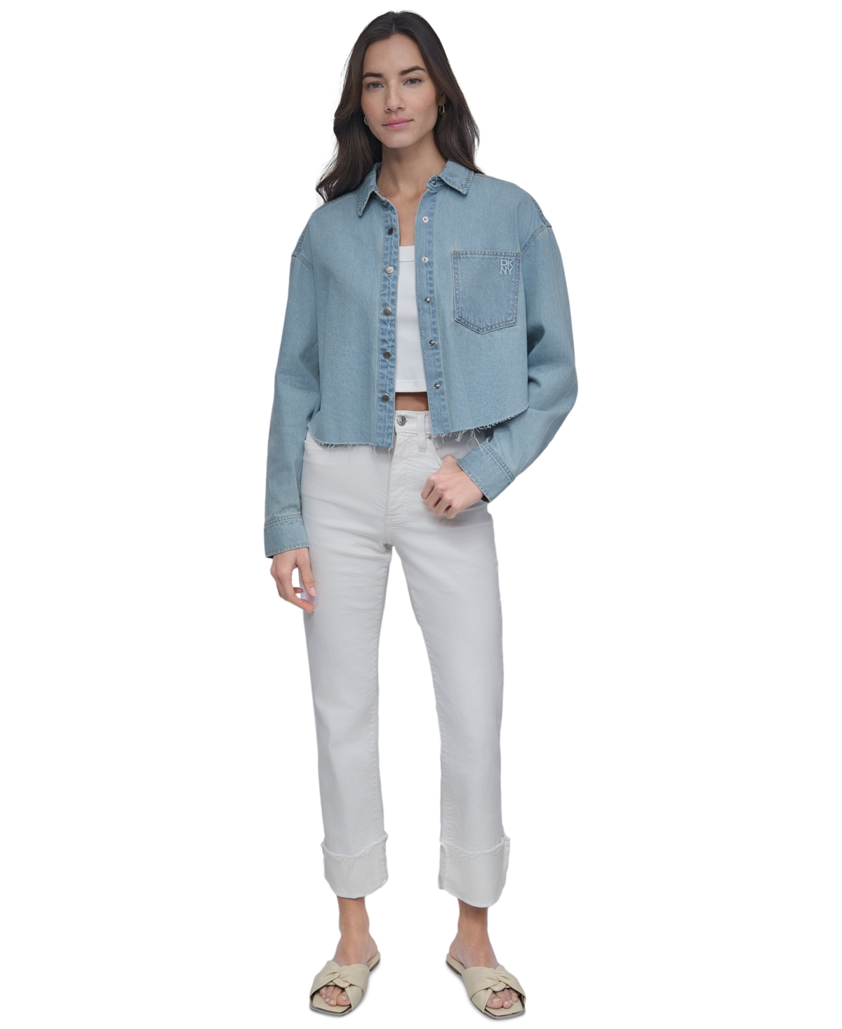 DKNY JEANS WOMEN'S CROPPED CHAMBRAY SHIRT 
