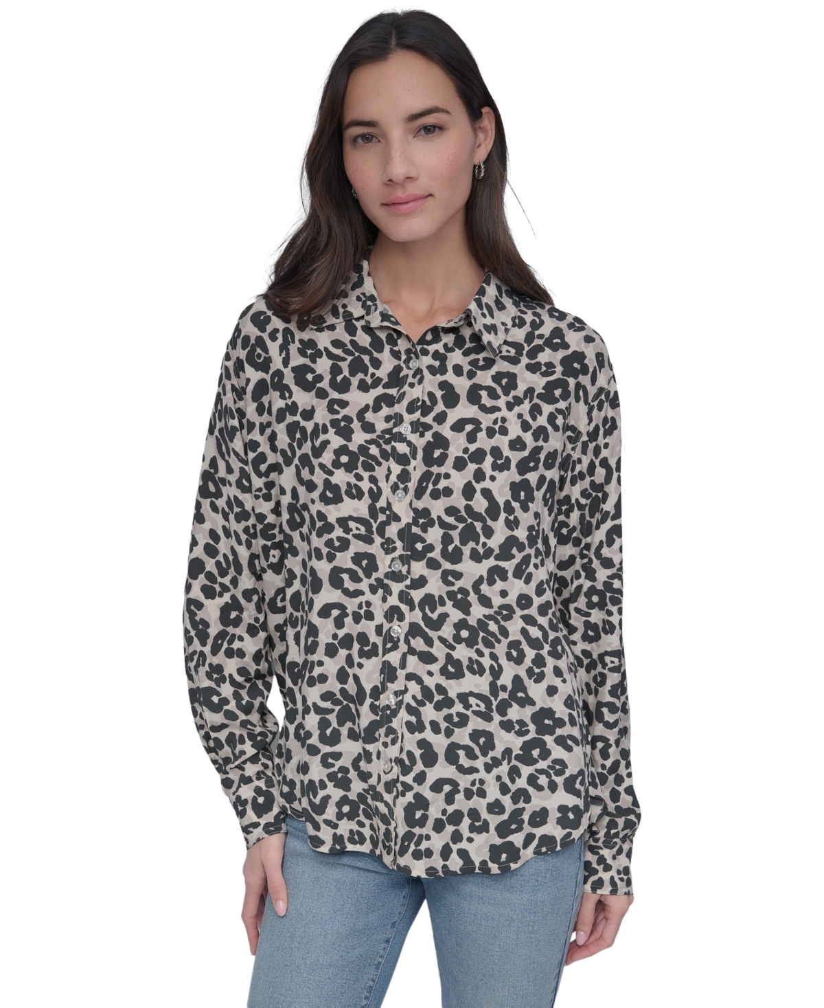 DKNY JEANS WOMEN'S PRINTED ROLL-TAB SHIRT 