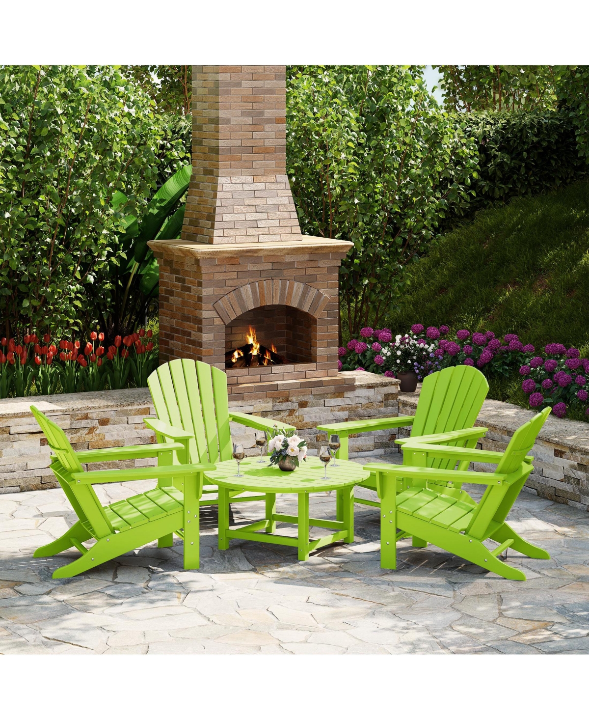 5-Piece Outdoor Patio Hdpe Adirondack Chair With Round Coffee Table Conversation Set