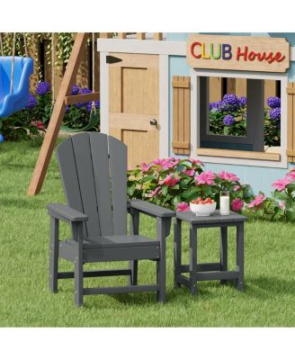 2-Piece Kids Outdoor HDPE Adirondack Chair With Square Side Table Set