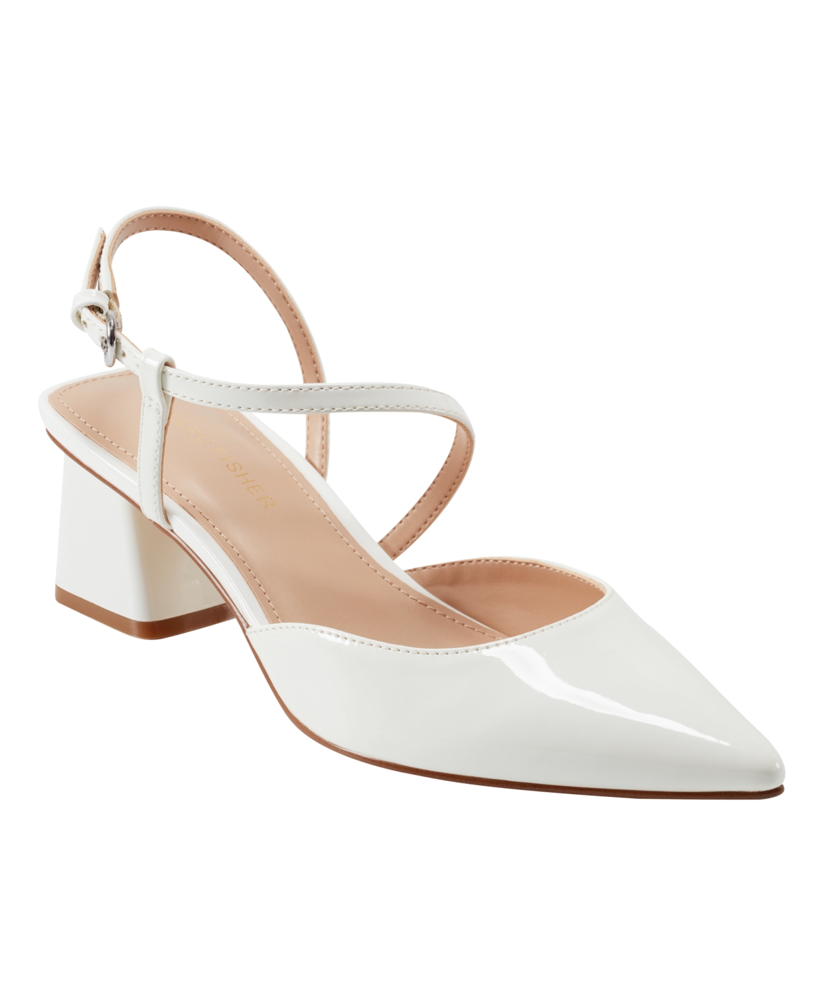 Marc Fisher Women's Loya Strappy Block Heel Pumps In White Patent