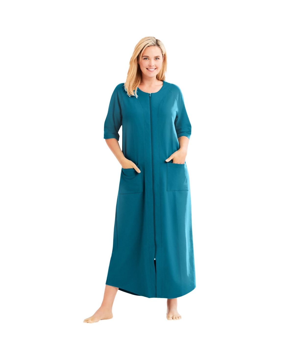 Plus Size Long French Terry Zip-Front Robe - Classic leopard