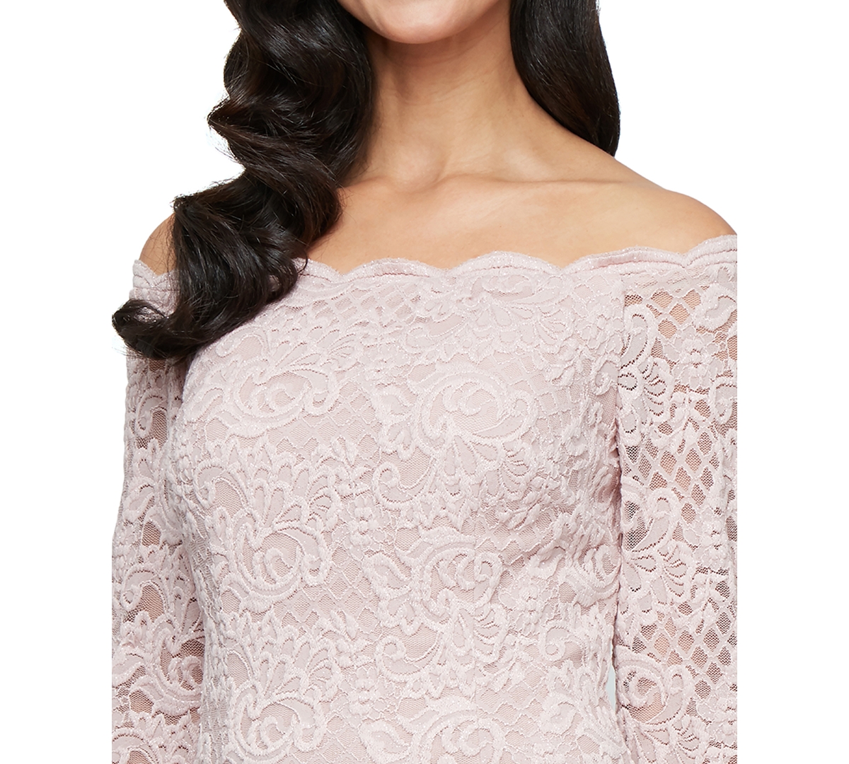 Alex Evenings Mixed Media Off The Shoulder Gown In Blush
